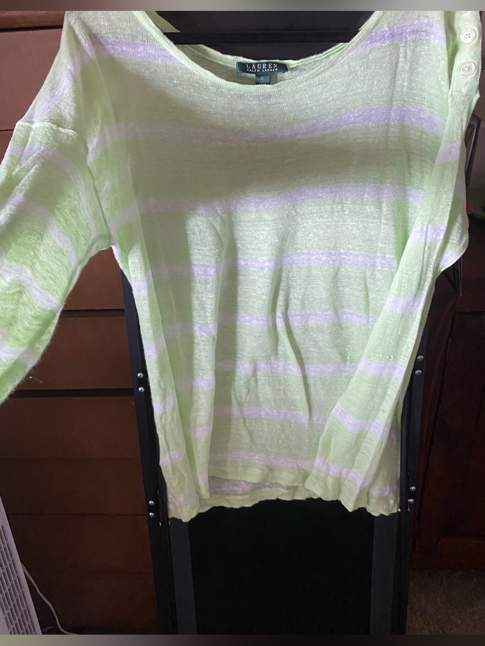 Ralph Lauren Light Lime and White Striped Long Sleeve Top - Picture 3 of 7